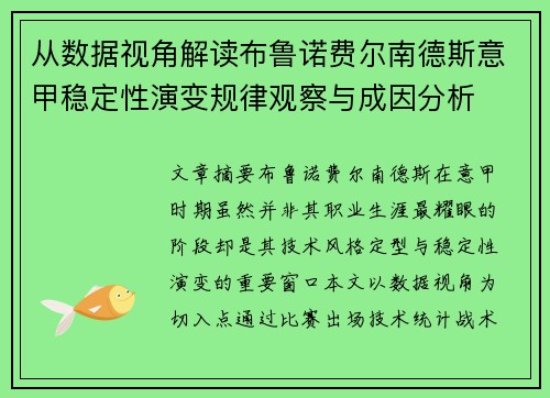 从数据视角解读布鲁诺费尔南德斯意甲稳定性演变规律观察与成因分析 从数据视角解读布鲁诺费尔南德斯意甲稳定性演变规律观察与成因分析